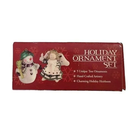 New Holiday Ornament Set of Five Unique Hand Crafted Tree Ornaments 3" - Picture 3 of 4